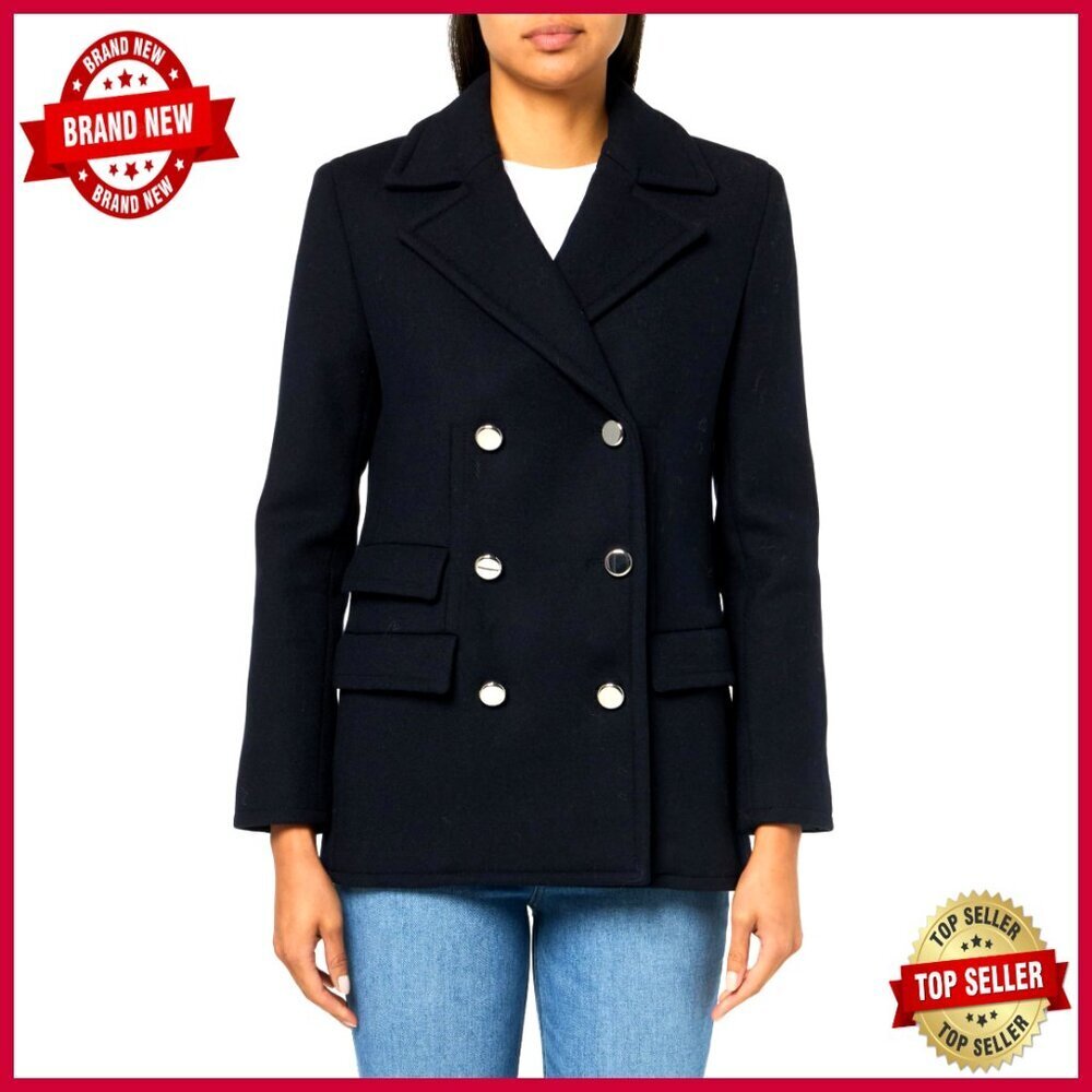Double Breasted Wool Blazer with Notch Collar and Pockets